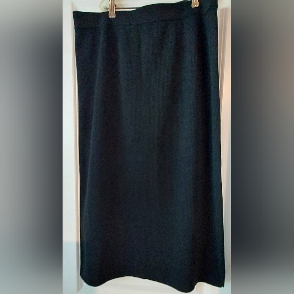 Nicaya Womens Black Ribbed Pull On Stretch Midi Pencil Skirt XL Modest Basic